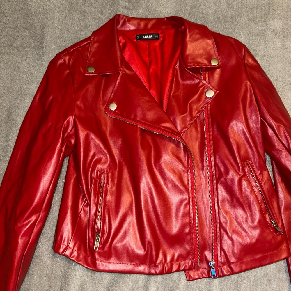 SHEIN Vibrant Red Leather Jacket